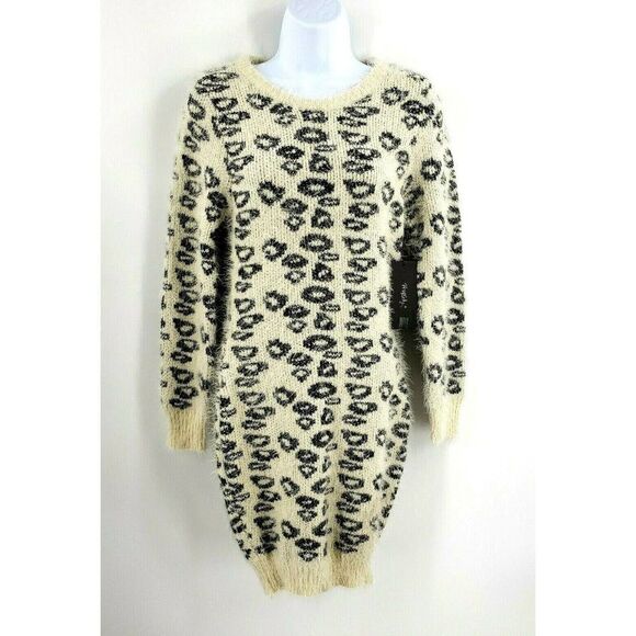 Rhapsody Sweater Dress XS Animal Print Cozy Shaggy Eyelash Fuzzy Knit New - Picture 2 of 12